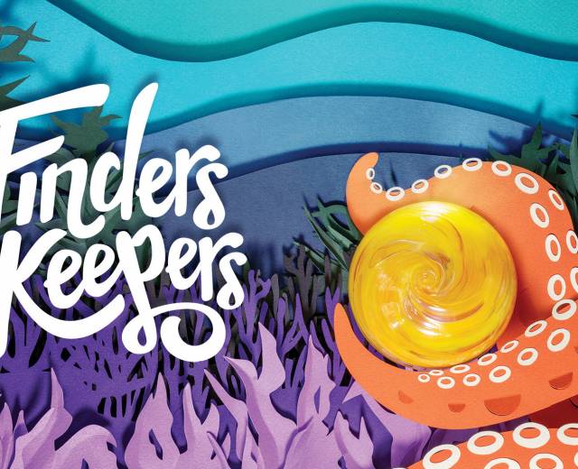 illustrations of a glass float and tentacles with the words &quot;Finders Keepers&quot;