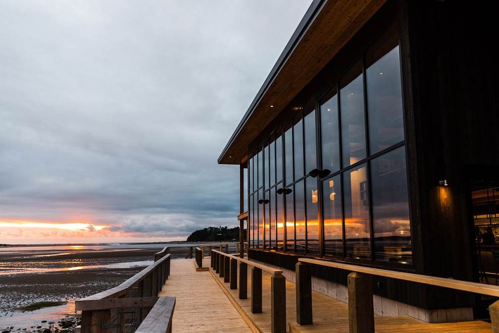 Sunset view from the outdoor patio at Pelican Brewing Company in Lincoln City, OR.