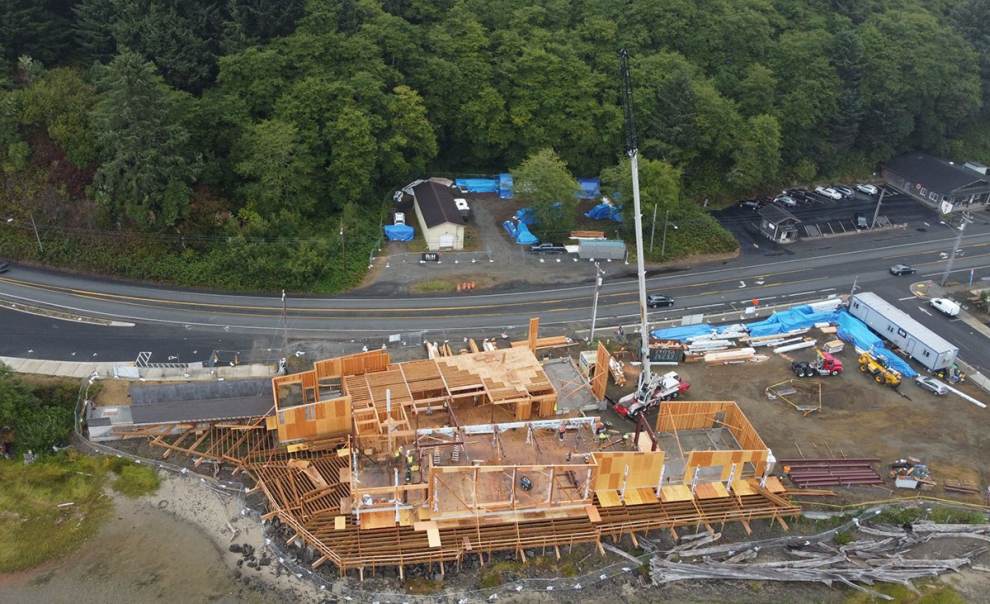 Aerial view of the construction phase of Pelican Brewing Company in Lincoln City, OR.