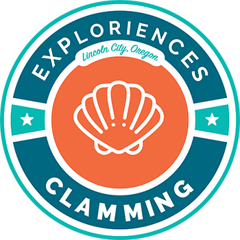 blue, turquoise, orange, and white logo for Clamming Exploriences in Lincoln City, OR
