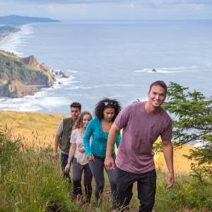 a group of friends hiking in Lincoln City