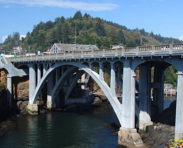 The Depoe Bay Bridge, leading into the town.