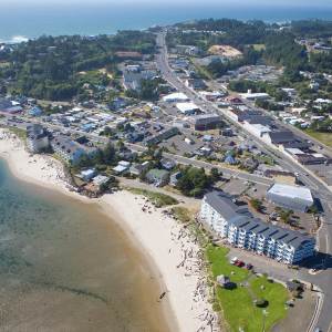 The coast of Lincoln City, OR taken from above